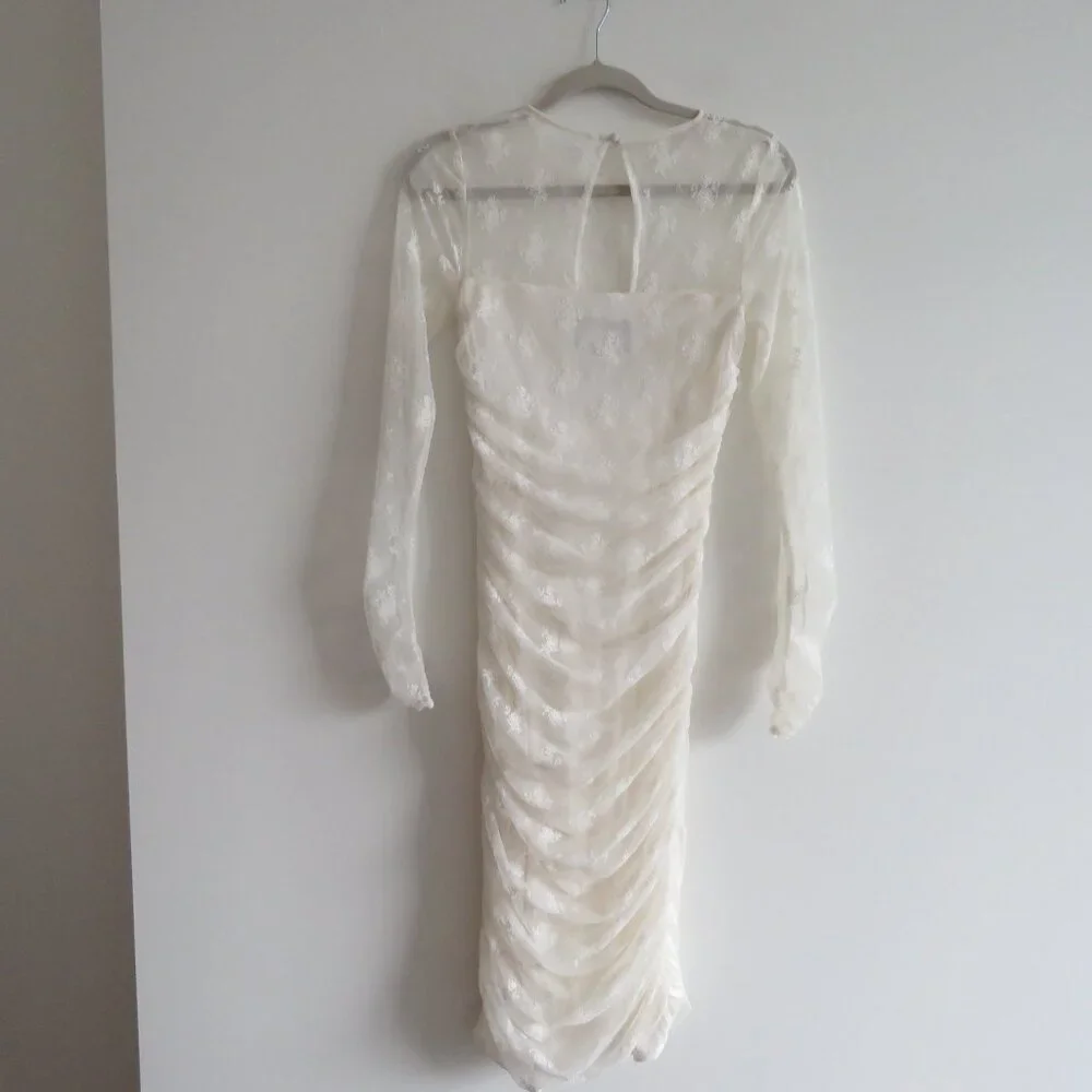 BHLDN Bailee White Lace Ruched Stretch Bodycon Dress Romantic Wedding Size S - Picture 11 of 14